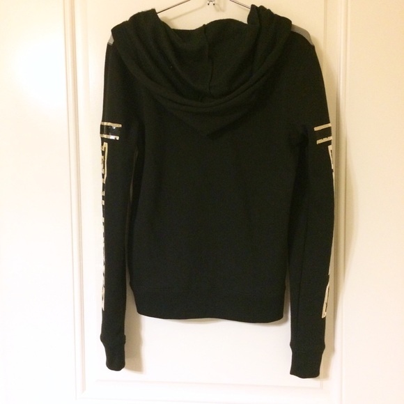 Black Gold Palm Print Tree Bling Sequin Hoodie - Picture 3 of 3